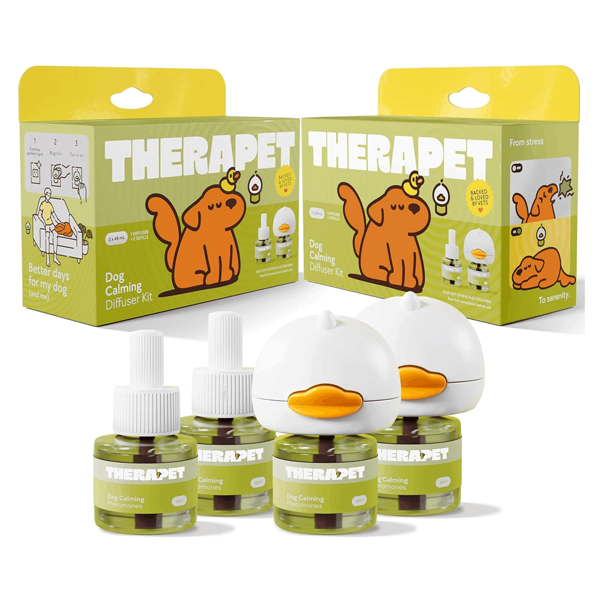 Two TheraPet diffusers with four refills