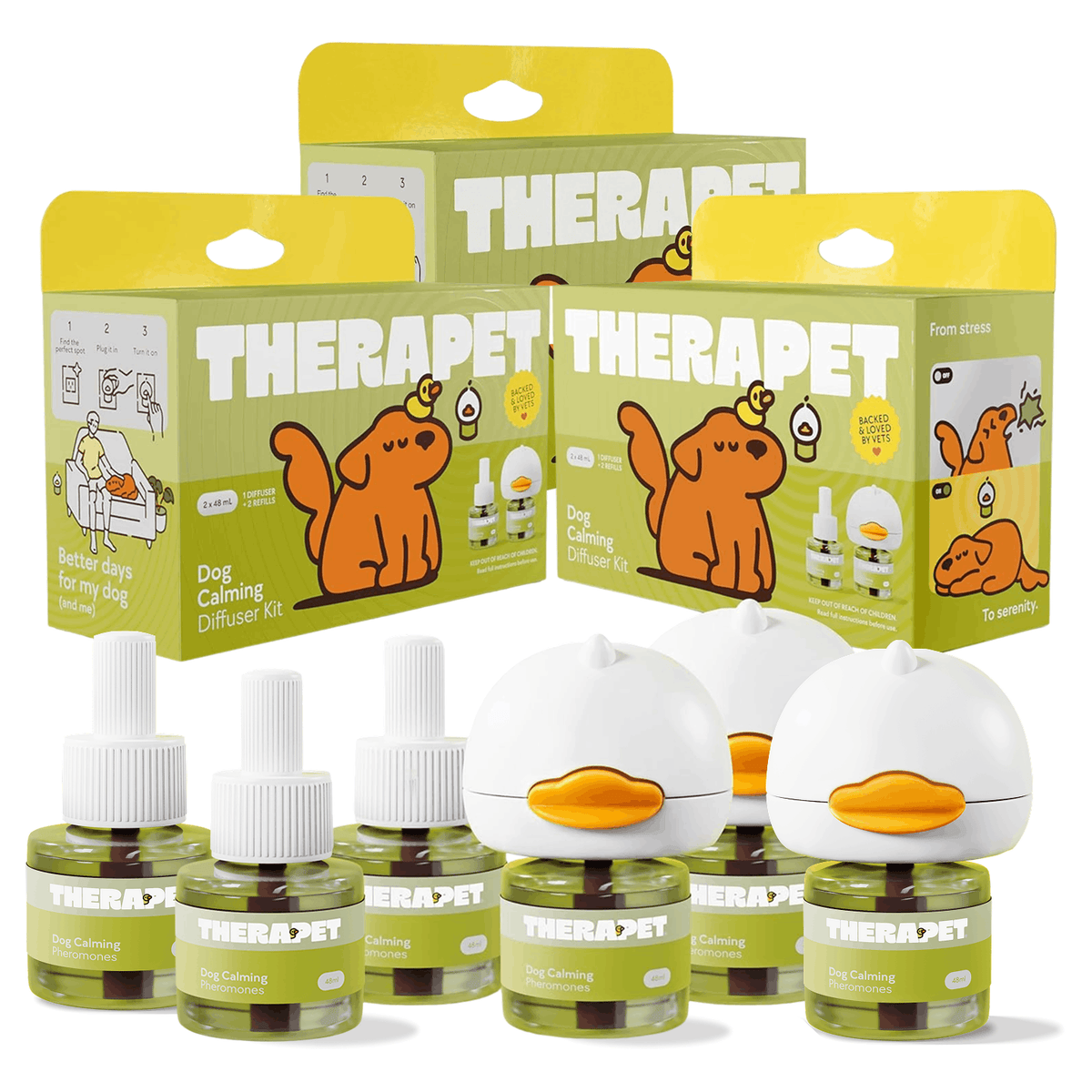 Three TheraPet diffusers with six refills